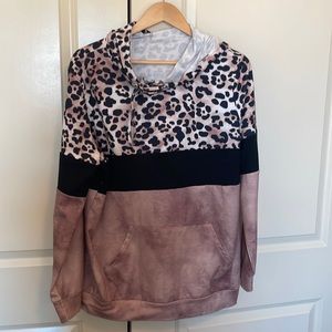 Leopard print, rose hoodie. Size XL.